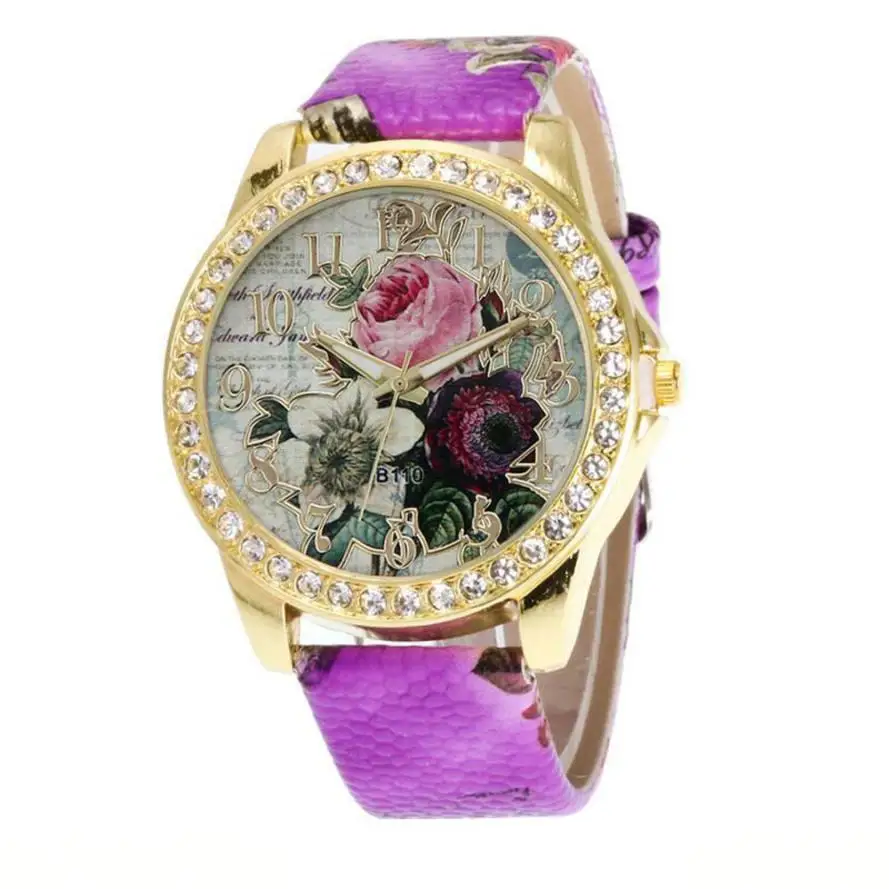 montre bracelet cuir roses