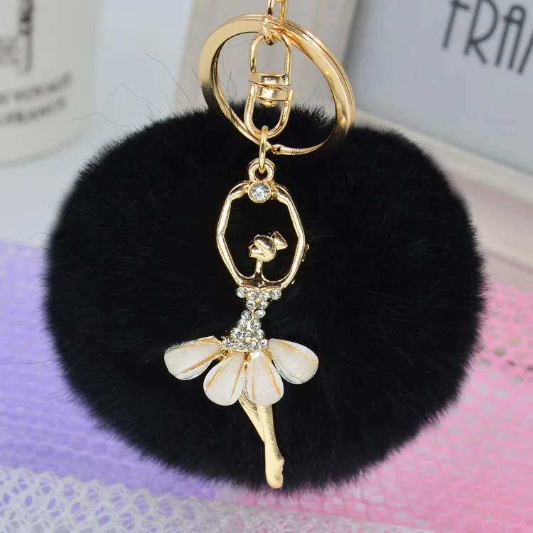 

Fashion 2colors Rabbit Fur Cony Hair Ball Pom Pom Keychain Handbag Key Ring Pendant Gift for women