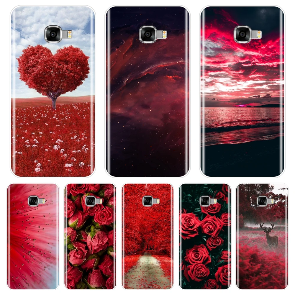 Мягкий чехол для телефона, силиконовый чехол для samsung Galaxy C5 C7 C8, красное сердце, роза, цветы, небо, задняя крышка для samsung Galaxy C5 C7 C9 Pro