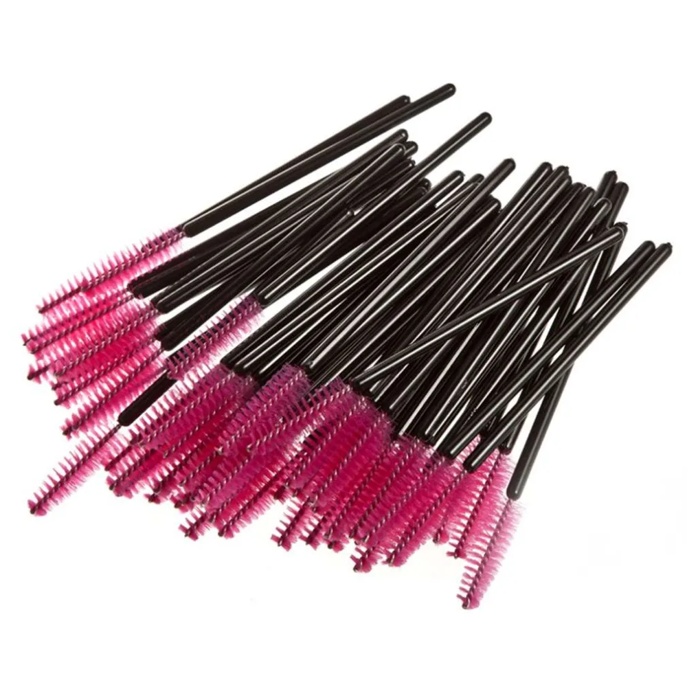 Make Up 50 pcs Knife Shaped Hair Disposal Fiber Eyelash Brushes Pink + Black  Beauty Accessories