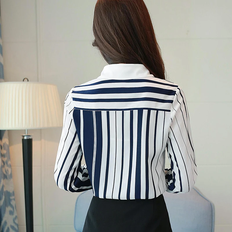  Striped shirt 2018 autumn new chiffon women blouse shirt causal women's long-sleeved tops female cl