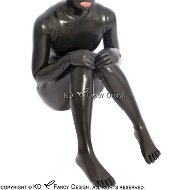 Черный сексуальный полный латексный комбинезон с пятью пальцами носки перчатки молния сзади резиновый костюм боди комбинезон Zentai LTY-0139