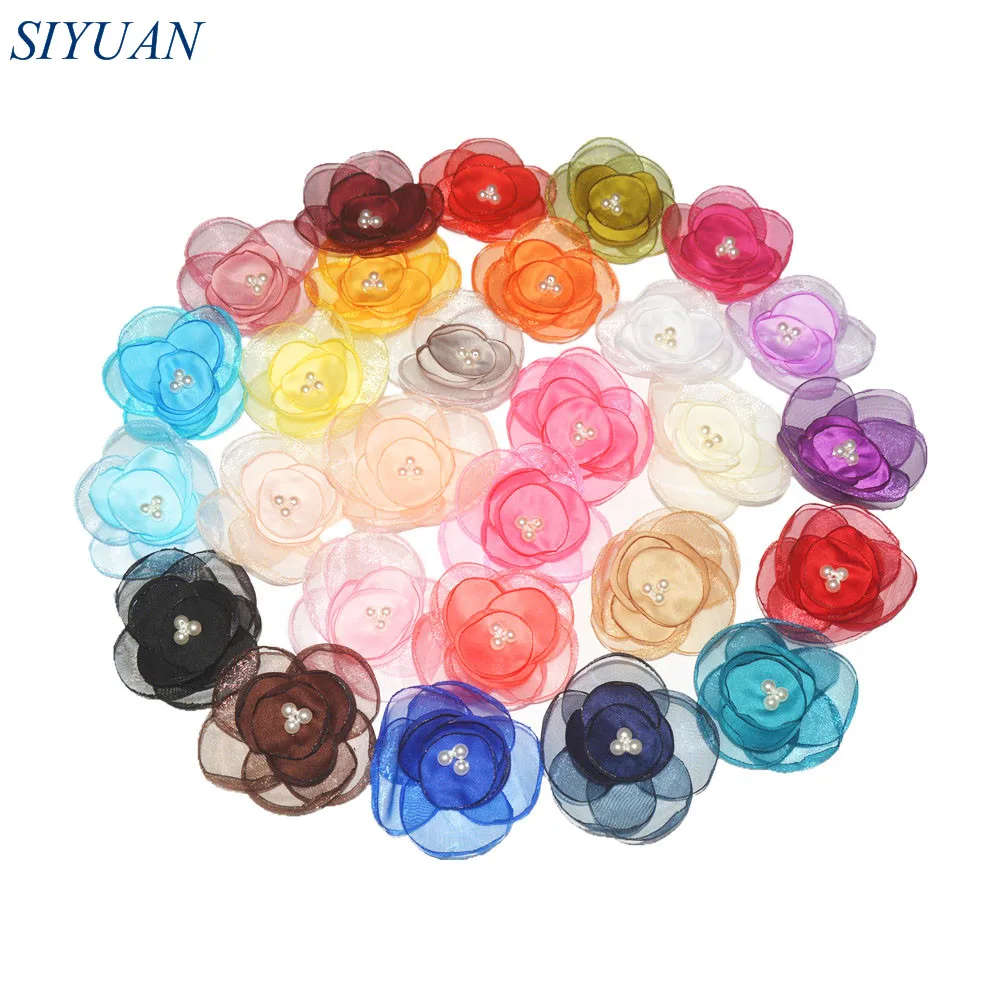 

100pcs/lot 3D Singed Layered Silk and Satin Flower with Flat Back Beautiful Headwear Accessories Kids Dress Decoration TH237