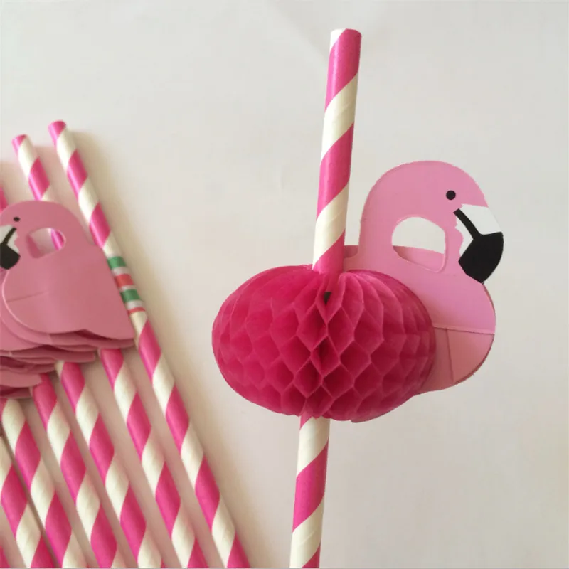 

20Pcs Pink Flamingo Straws Flexible Paper Drinking Straw Birthday Party Decorations Kids Wedding Hawaii Summer Party DecorationS