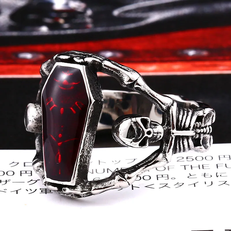 BEIER Undertaker Skull Gothic Antique Vampire Ring Stainless Steel With Purple colour Movie Punk Rock Jewelry For Man BR8-501