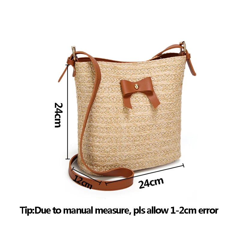 Women Summer Bow Straw Bags INS Popular Female Travel Beach Handbag Lady Large Knit Shoulder Bag Holiday Casual Crossbody SS3295 (6)