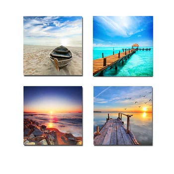 

4 Piece Canvas Painting Seascape sunset Canvas Poster Print for living room home decoration no frame