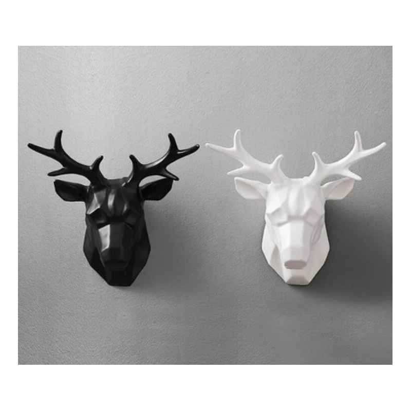 Resin Deer Head Animal Sculpture Ornament Wall Mount Hanging Art Home Decorative Wall Sculptures