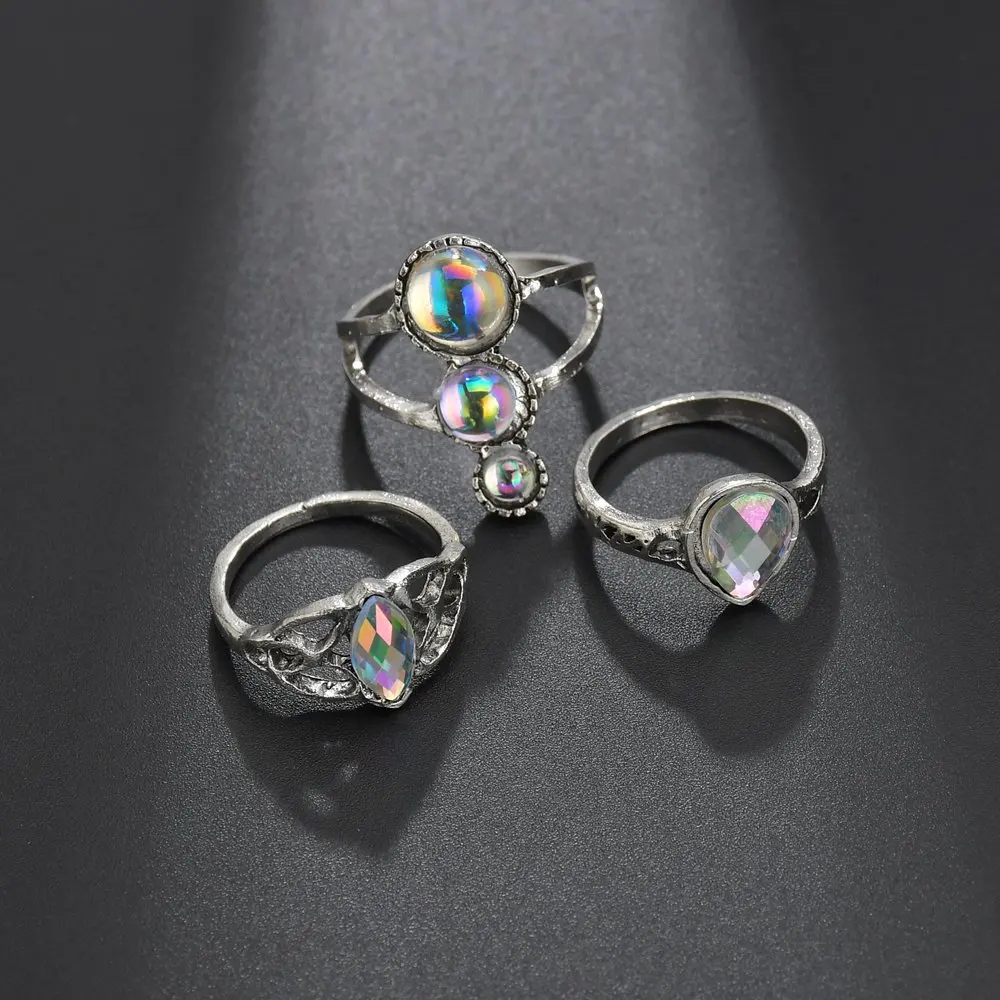 

Vintage 3pcs/set Women Wedding Ring & Engagement Ring New Cubic Zircon Birthstone Rhinestone Geometric Oval Opal Ring Jewelry