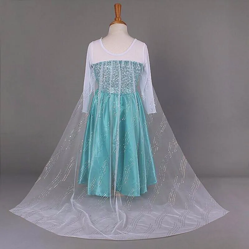 Girls Dresses Summer 2016 Girl Dress Children clothing Anna Blue Movie Dress + Red Cape Girl Princess Dresses Cosplay Costumes children dress