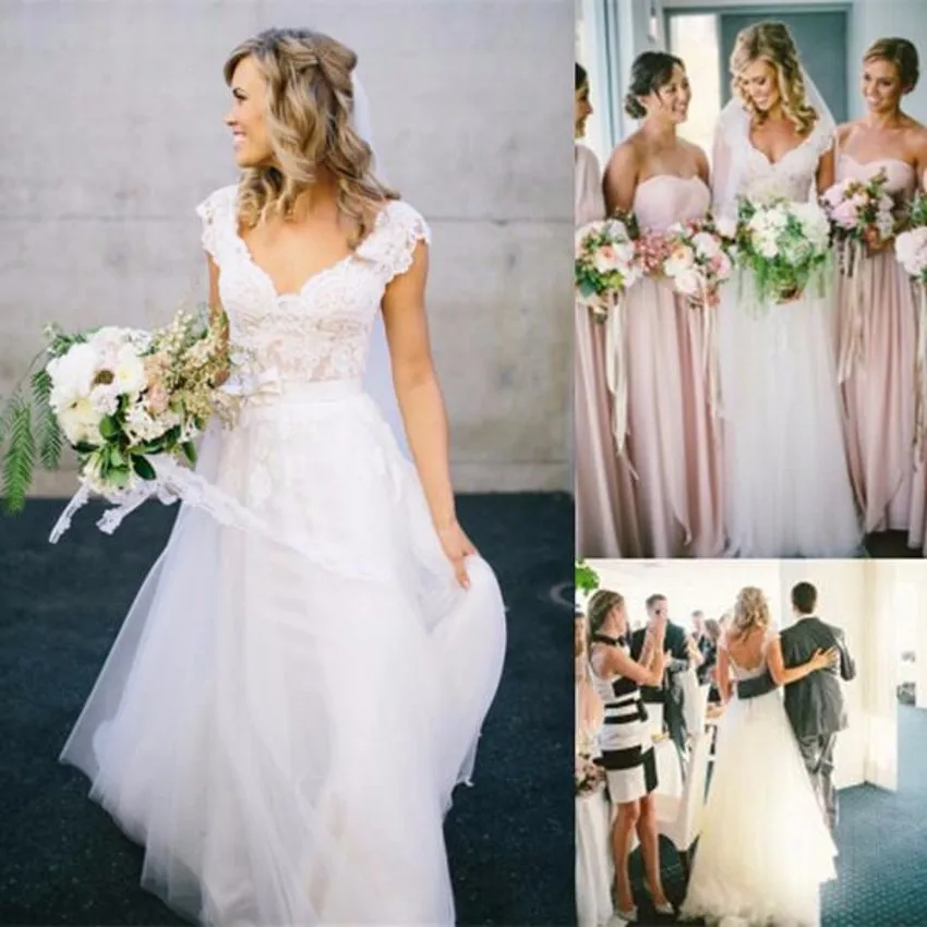 Style bohème Robe De Mariage Conception V,cou 2016 Pas Cher Boho Chic Plage Campagne
