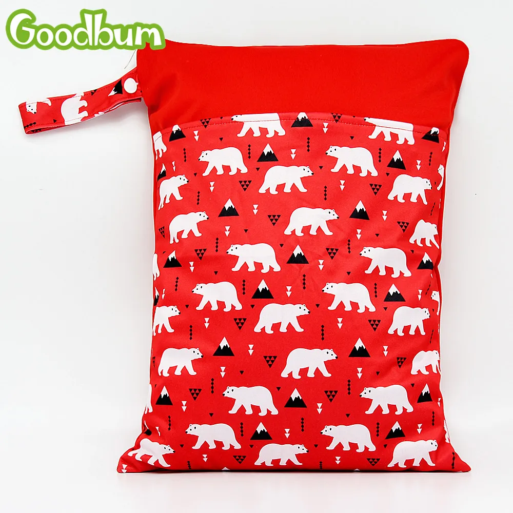 

1pc 2018 Goodbum 30x40cm matched baby Diaper Bag Waterproof Nappy Bag Reusable Diaper Wet Bag Two Pockets