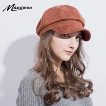 Плоский Кепки берет Для женщин ретро элегантной женской обуви сезона зима Берет с забралом приведенным Шапки плоская кепка теплая шапка вина художника хлопок Для женщин кости