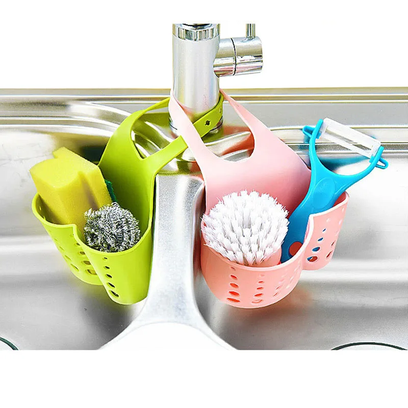 Us 1 66 11 Off Plastic Hanging Kitchen Sink Caddy Organizer With Snap On Faucet Sponge Holder Rack Space Saving Hanging Storage Bag In Bags