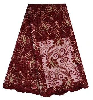 

New arrival floral sequins lace fabric magenta color beautiful african lace fabric embroidery french net lace tulle fabric