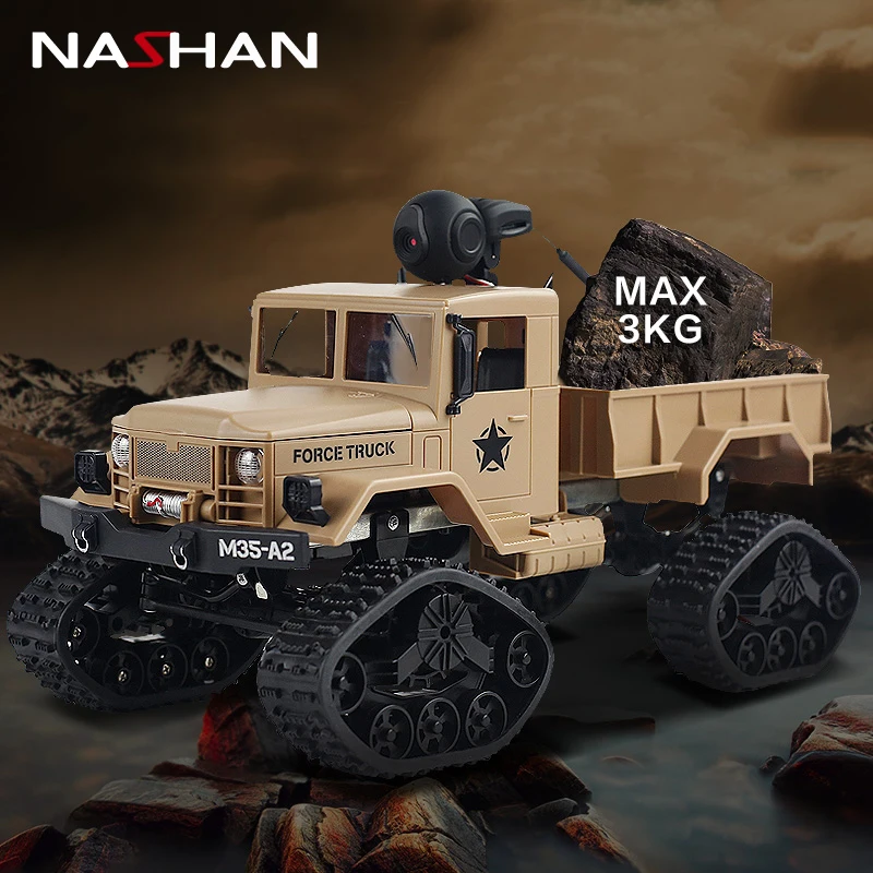 

Nashan Military RC Truck 1:16 Motor 2.4G 4CH 4WD 0.3MP HD Camera LED Light Remote Control Car Truck with Camera Toy for Children