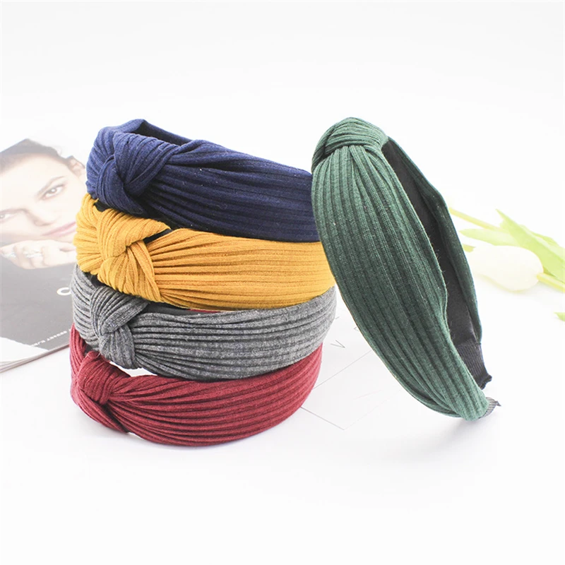 

7 Colors Fashion Headwear Knitted Fabric with Knotted Headbands Striped Hair Band Hair Accessories