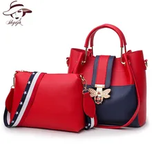 Для женщин известных брендов 2 шт./компл. хозяйственная сумка пчела Черный Tote Дамы груша кожа сумки на плечо для Sac основной Femme