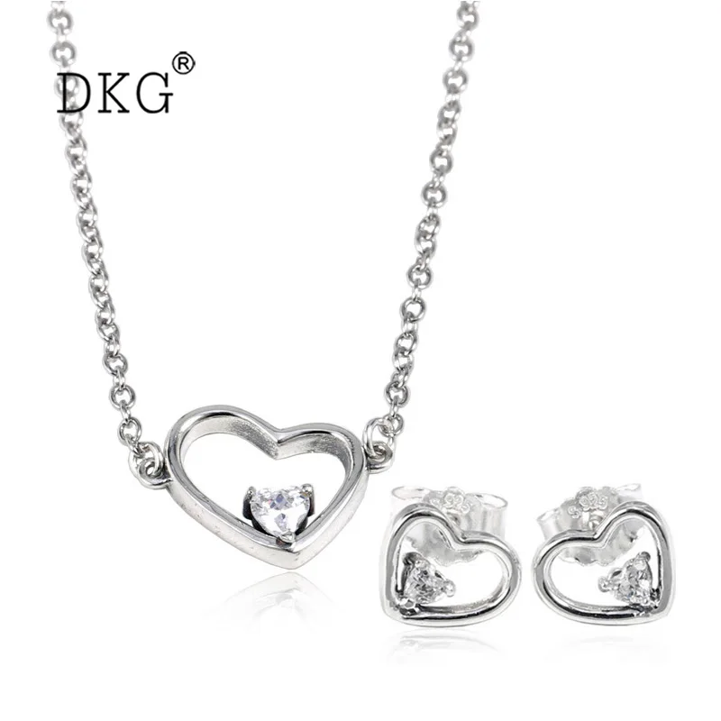 

2019 New Real 100% 925 Sterling Silver Shape of My Heart Necklace and Earring Set Fit for Women's Charm Necklace DIY Jewelry