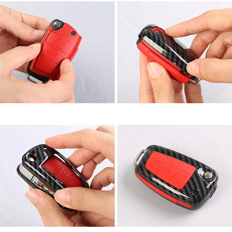 ABS-Carbon-Fiber-Shell-Silicone-Cover-Remote-Key-Holder-Fob-Case-KeyChain-For-Audi-A1-A3 (4)