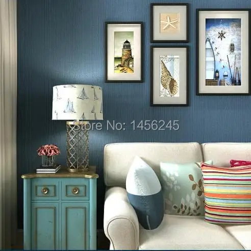 Brief Solid Color Blue Vintage Modern Striped Wallpaper Roll For