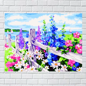 

Flower sea scene DIY Painting By Numbers Acrylic Paint By Number HandPainted Oil Painting On Canvas For Home Decor free shipment