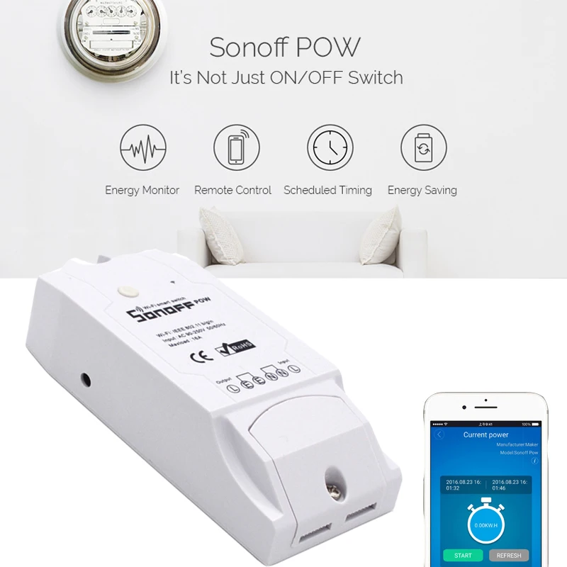Sonoff Pow Smart переключатель Wi Fi контроллер с реальным временем Мощность измерения