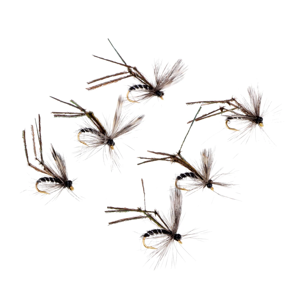 6 pcs Black Mosquito Fly Fishing Flies Dry Flies Fishing Lure Artificial Bait Fish Hook Lure Fishing Baits Bright color