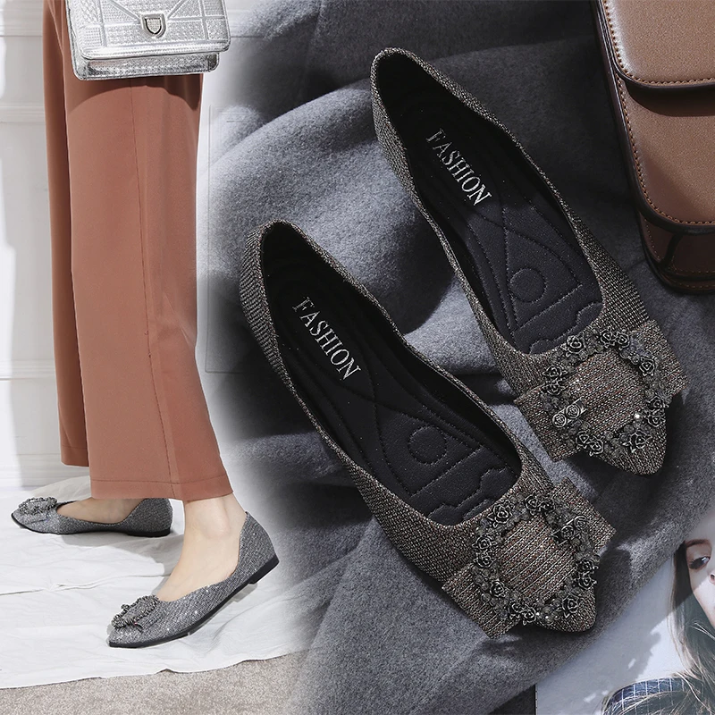 

Chowaring Spring Autumn Women Ballet Flats Shoes Pointed Toe Slip-On Crystal Buckle Woman Dress Party Shoes Ladies Zapatos Mujer