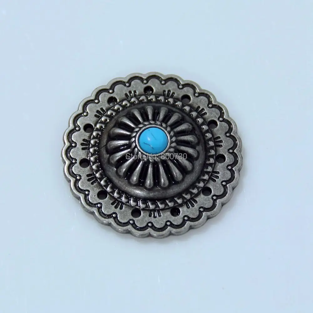 (KB305) 10 шт. 1-2/5 ''(3 5 см) Jumbo штампованный чистый Concho античное серебро w/синий