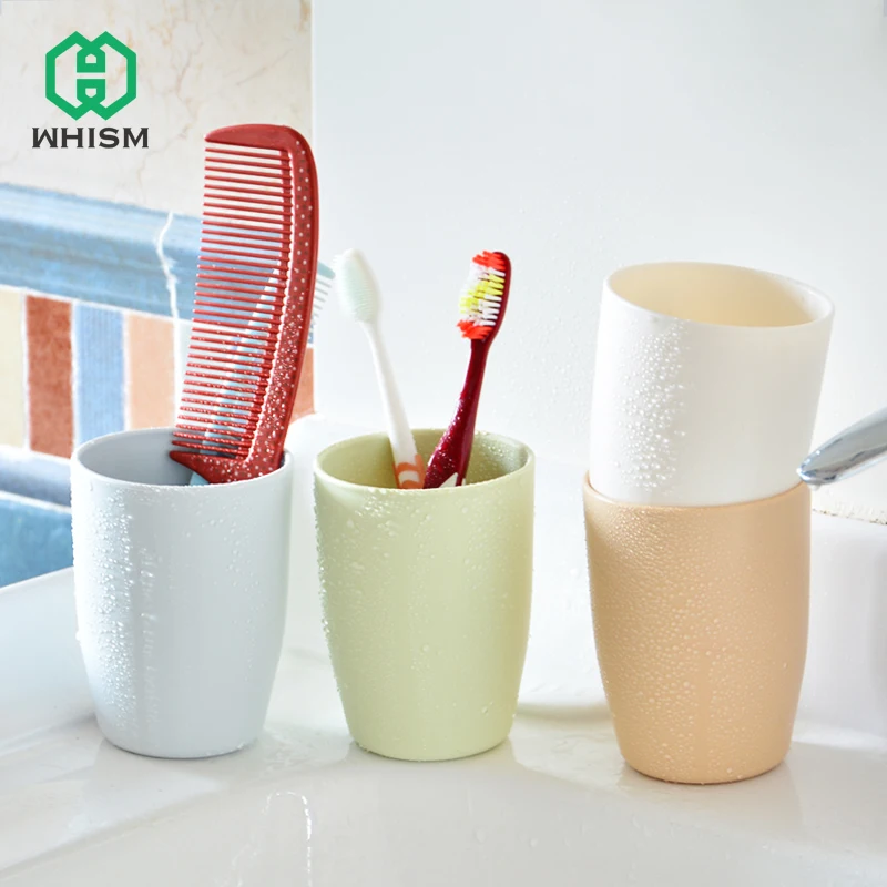 

WHISM Thick Circular Cups Toothbrush Holder Cup PP Rinsing Cup Wash Tooth Mug Bathroom Sets Makeup Brush Storage Holder