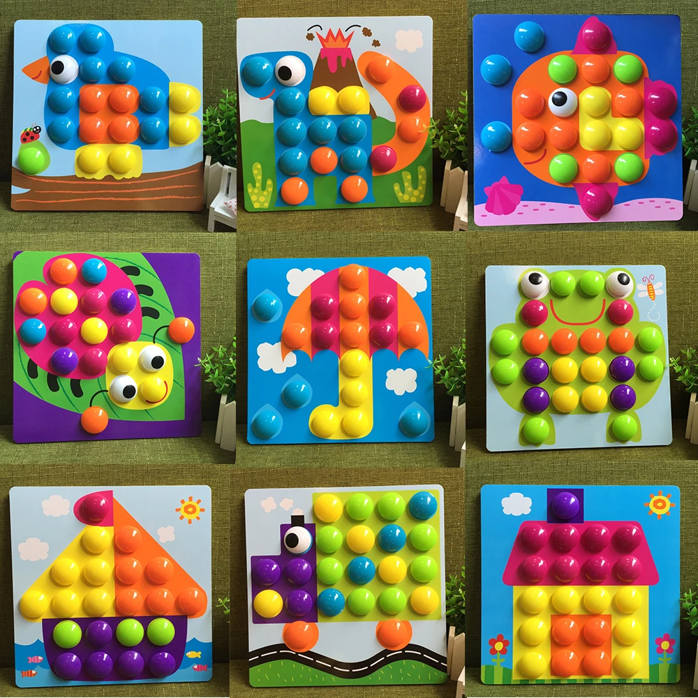 

3D Puzzles Toys for Children Creative Mosaic Mushroom Nail Kit Buttons Art Assembling Kids Early Educational Baby Jigsaw Toys