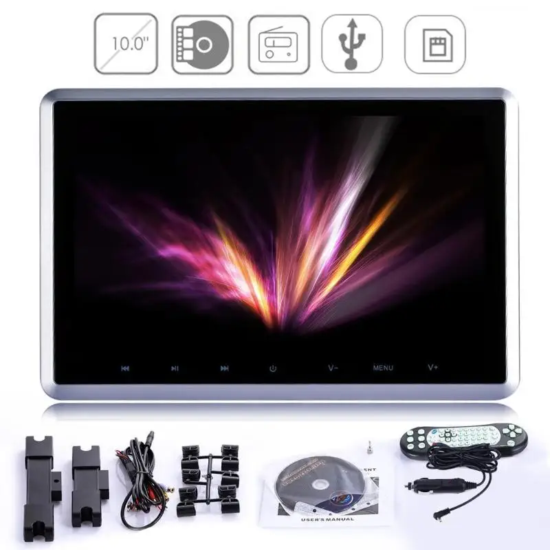 

10" Digital TFT LCD Screen Auto Car Headrest Monitor USB/SD DVD Player Build-in IR/FM/Speaker with Game Disc HDMI Remote Control