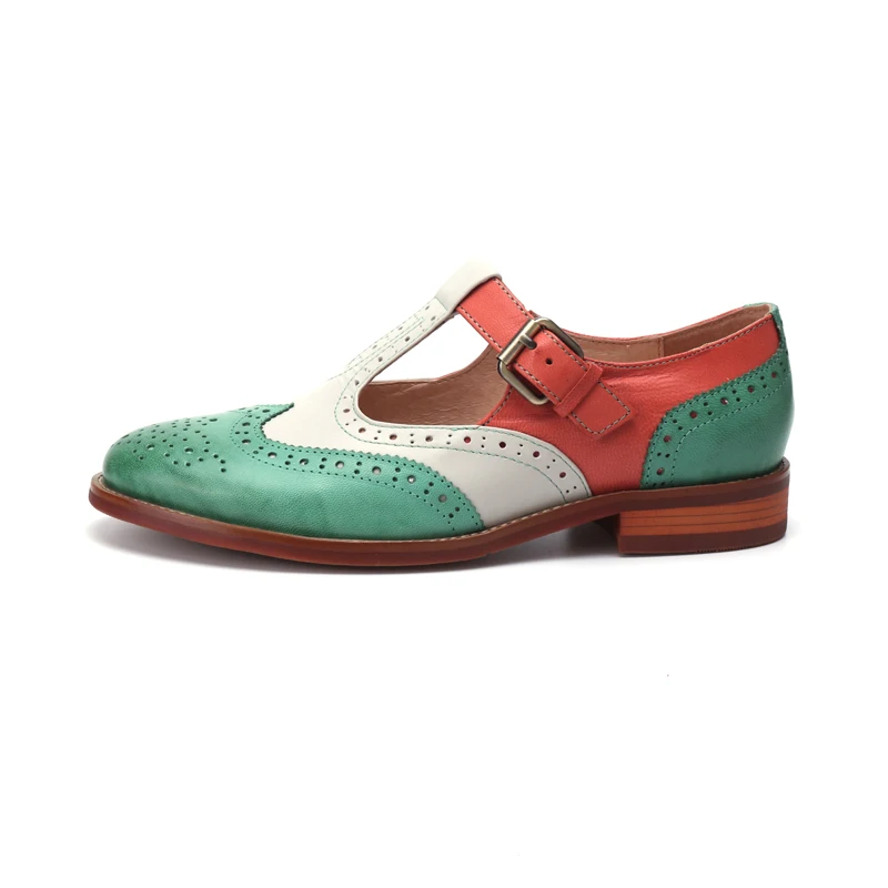 Derbies Pour Marque red yellow Cuir Main Green Femme Chaussures Nouveau Couleur En La Plus Correspondant Plates Femmes Taille 2018 Yinzo Véritable Oxford axdwqtaRY