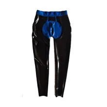 Мужские сексуальные штаны из натурального латексного каучука, темно-синие и черные брюки, размер 0,4 мм, XXS-XXL