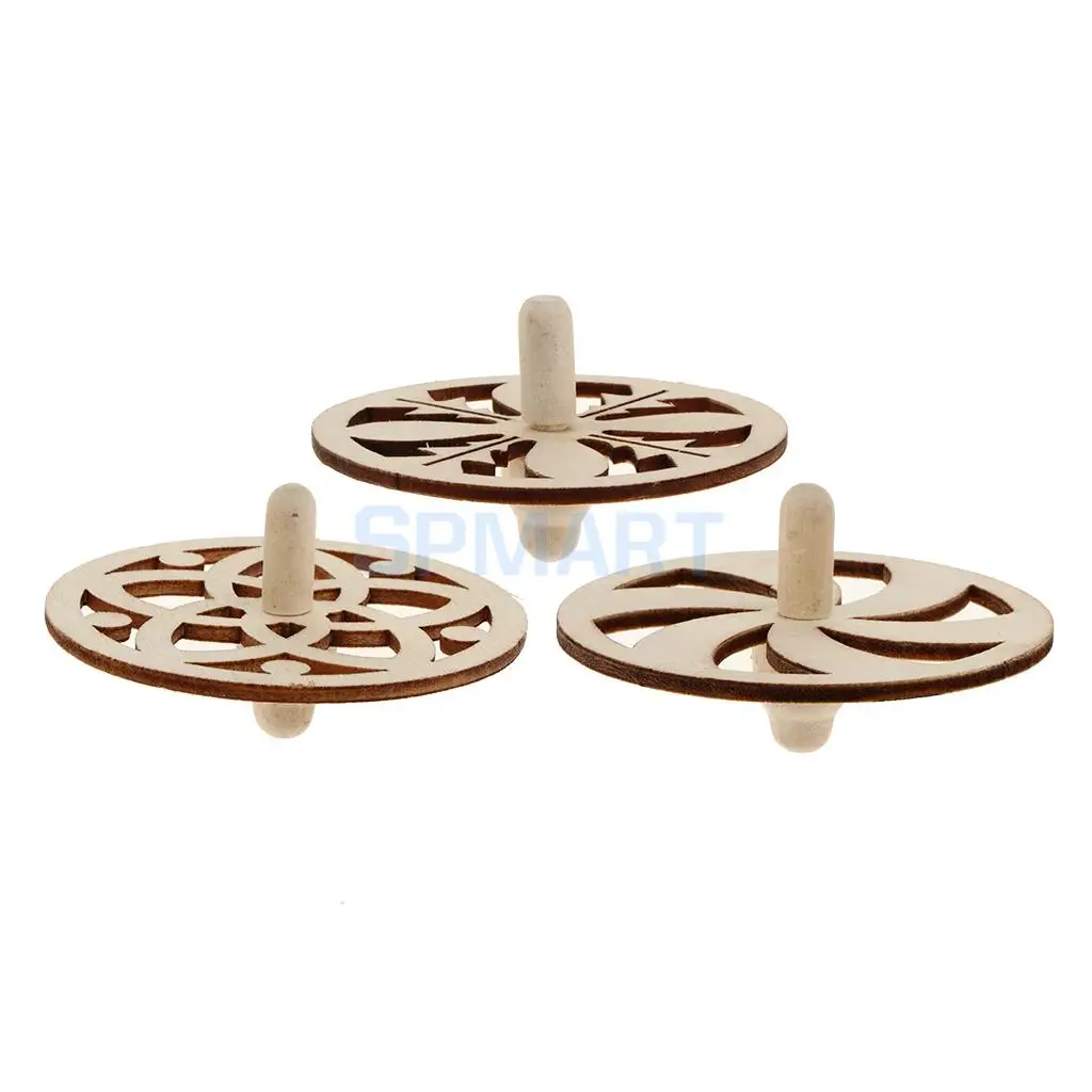 3pcs Novelty Natural Wooden Spinning Top Kids Children Toy for DIY Art Craft