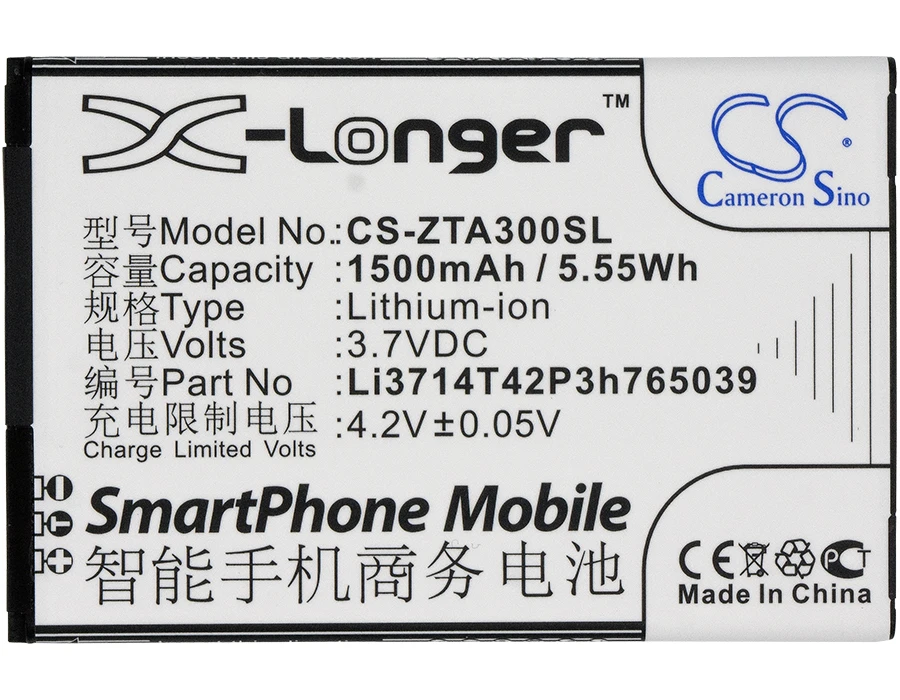 Аккумулятор Cameron Sino 1500 мАч Li3714T42P3h765039 для ZTE AF3 AF5 Blade A3 A5 C341 T220 T221 T230|cameron sino|battery