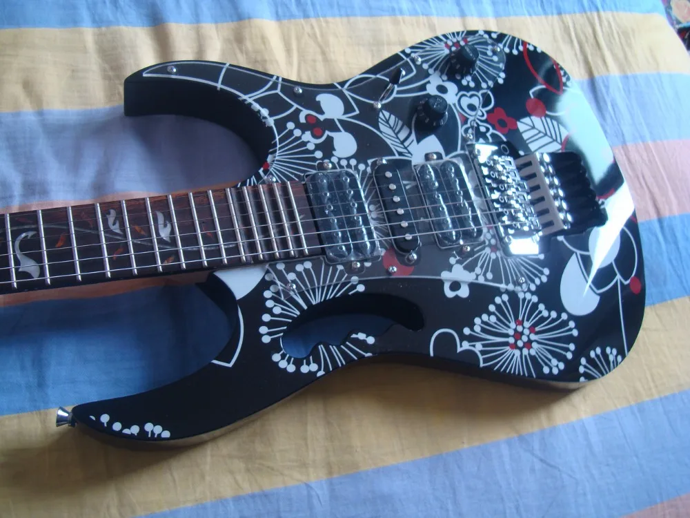 beautiful guitars black floral 6 strings electric guitar free shipping