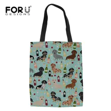 FORUDESIGNS/Холщовая Сумка Doxie с принтом собаки вина, Эко сумка для покупок, Женская Повседневная Складная сумка, сумка на плечо, модная сумка Bolsa