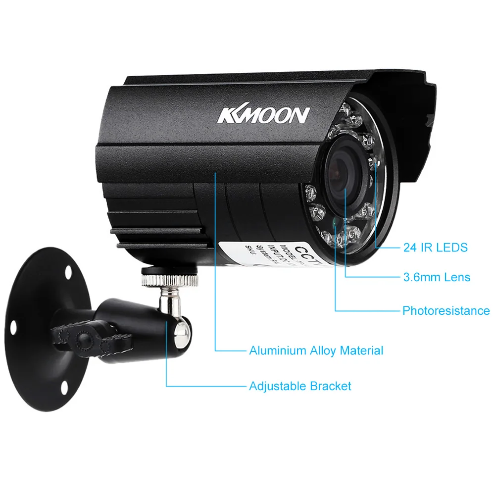Камера видеонаблюдения KKMOON AHD 1080N/720P 4 канала DVR 1500TVL 4*720P водонепроницаемая ИК