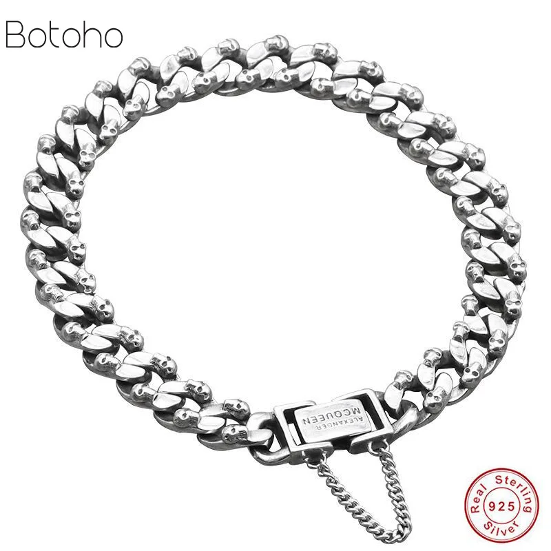 

Luxury 925 Sterling Silver Bracelet Men's Advanced Polish Curb Chain Bracelet Men's Vintage Punk Rock Knight Men's Jewelry 2019