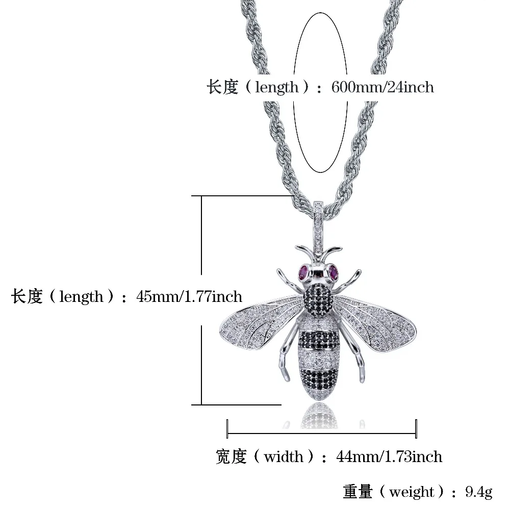 TOPGRILLZ Золото Серебро Цвет Iced Out кубический циркон животное ожерелье с кулоном «пчела» мужские женские хип-хоп ювелирные изделия подарки