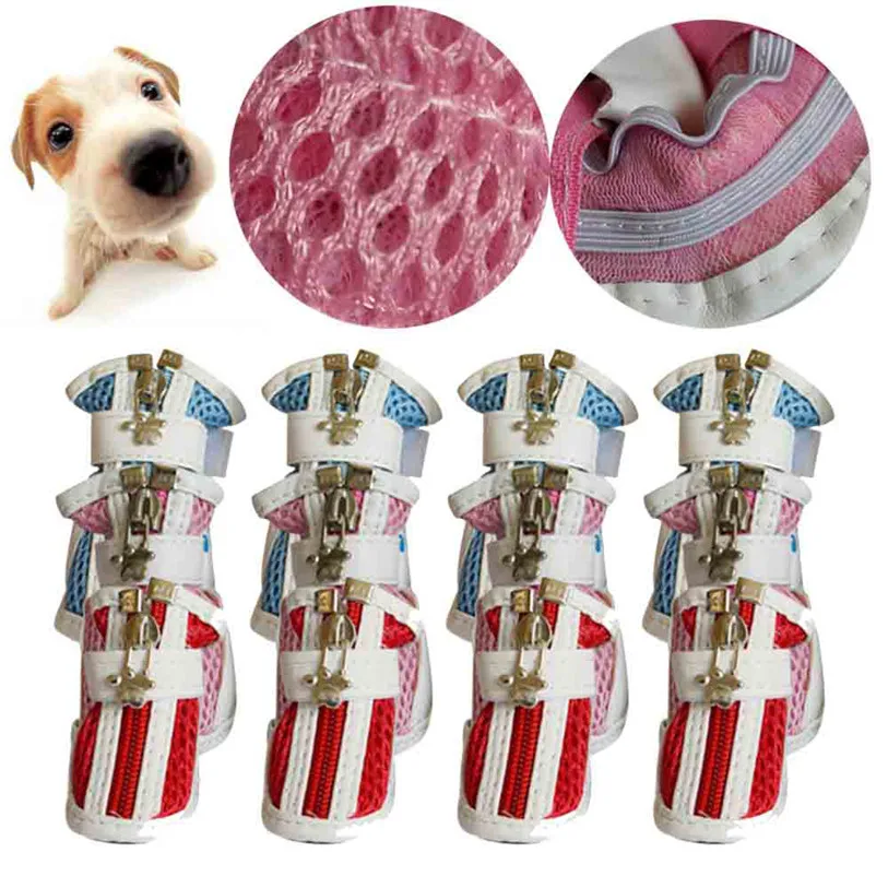 5 Sizes Sport Shoes for Dogs 4Pcs Set Summer Dog Boots Mesh Zipper Dog Shoes Anti