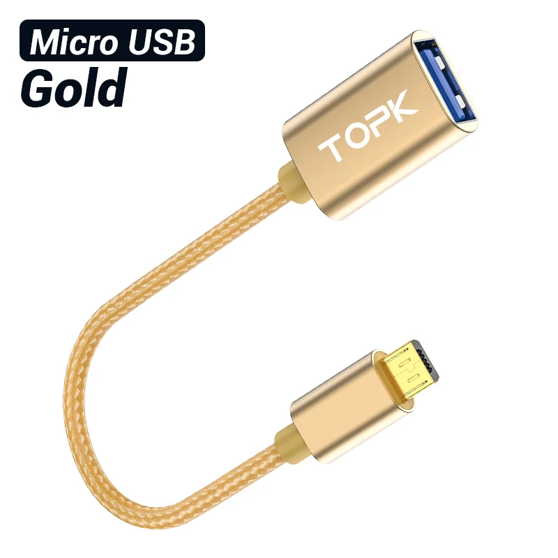 TOPK Micro USB OTG кабель адаптер для samsung Xiaomi huawei USB разъем Android USB 2,0 OTG адаптер - Color: Gold