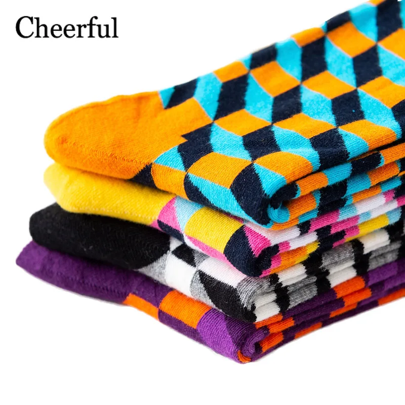 2019 Новый модный тренд Happy Socks Алмаз клетчатый Цвет ful рождественские носки