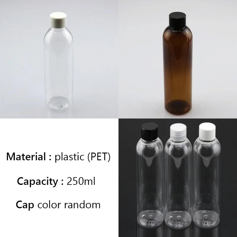 10pcs Empty Refillable Amber PET Bottle With Swivel Cap 250 ML PET Shampoo Bottles 250 ml Clear