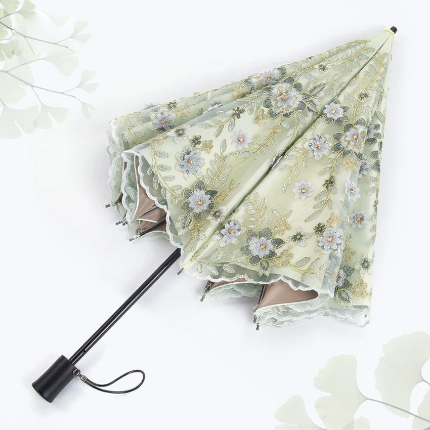 

High quality Princess Umbrella Rain Women Dual-Folding Embroidery Umbrellas Female Sunny Parasol Elegant lace wedding Umbrella