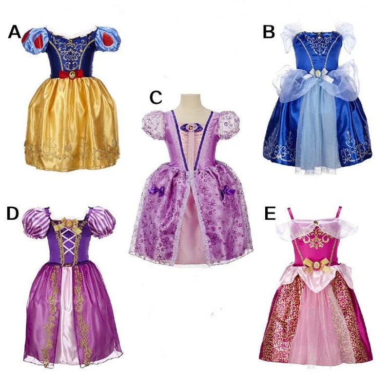 Sofia Cinderella Rapunzel Belle Snow White 2017 Girls Kids Short Sleeve