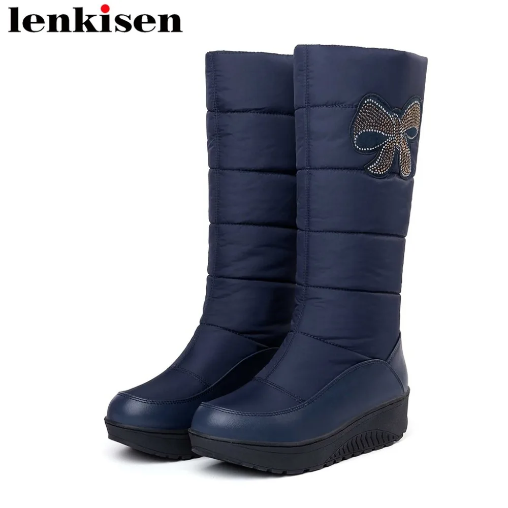 

2019 european superstars solid crystals butterfly-knot plus size low bottom round toe slip on winter short plush warm boots L01