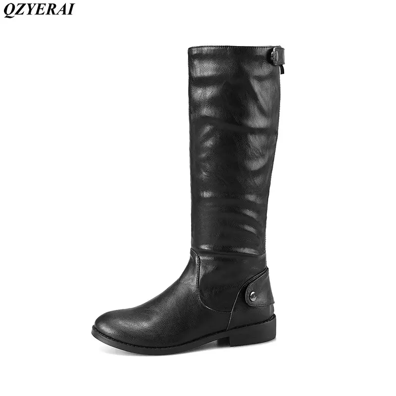 

QZYERAI 2018 new arrival in the fall to calf boots riding boots fashion women's shoes zipper low heel sexy style